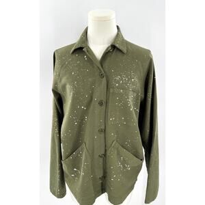 The Great. Utility Jacket Metallic Paint Splatter Green Button Up Blazer 0 XS S